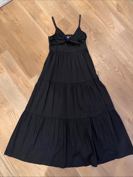 GAP Dresses & Skirts - GAP Black Spaghetti-Strap Tiered Maxi Dress with Front Tie